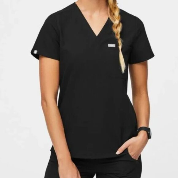 Figs Slim Catarina Black Scrub Top Women's V Neck Medical Professional Comfy XS - Picture 1 of 6